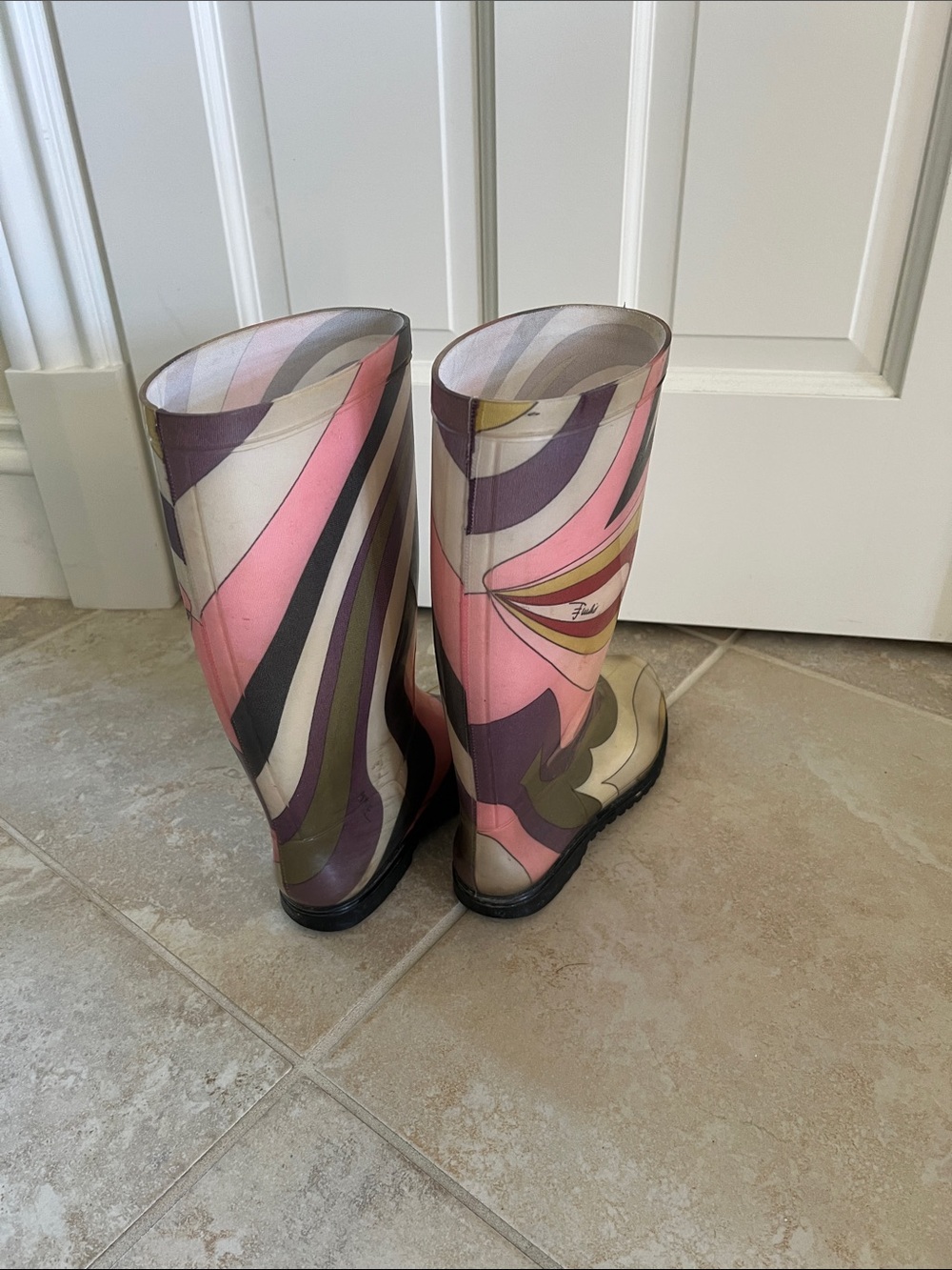 Vintage Emilio Pucci Pink Multicolor Swirl Rain Boots - Picture 2 of 3